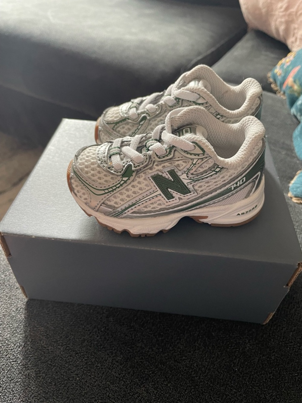 New Balance Kids White and Green 740 Athletic Sneakers